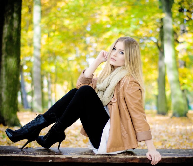 Woman Sitting on Bench — Brown, Calm, Autumn
