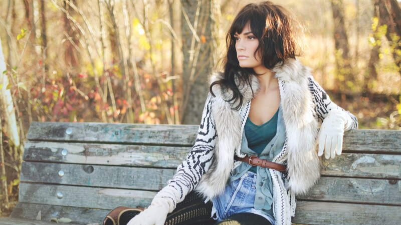 Woman Sitting on Bench — Brown, Contemplative, Autumn, Photograph, Trees