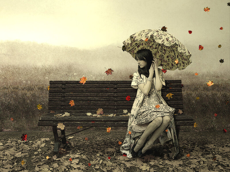 Woman Sitting on Bench — Brown, Melancholic