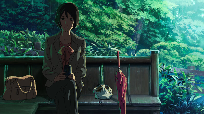 Woman Sitting on Bench — Green, Serene, Afternoon, Anime