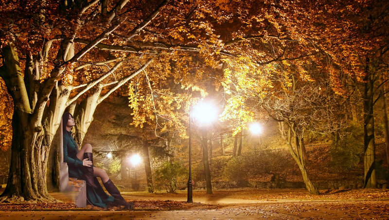 Woman Sitting on Bench — Orange, Serene