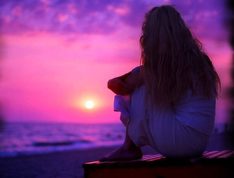 Woman Sitting on Bench — Purple, Serene
