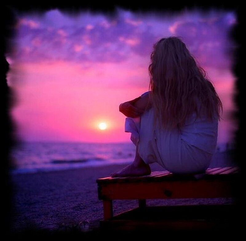 Woman Sitting on Bench — Purple