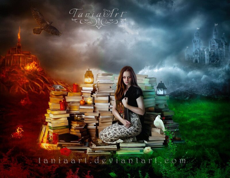 Woman Sitting on Books — Green