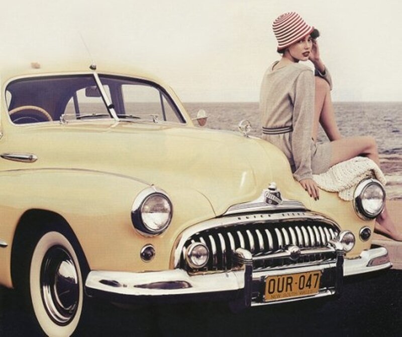 Woman Sitting on Car — Yellow, Serene