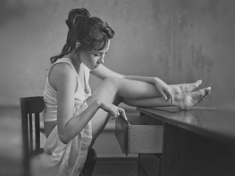 Woman Sitting on Chair — Black, Contemplative