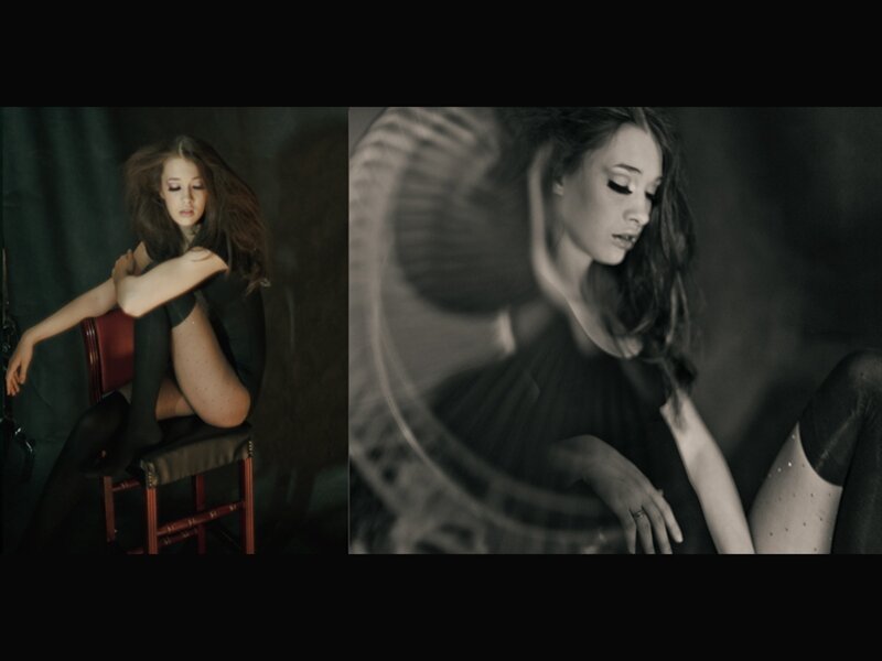 Woman Sitting on Chair — Black, Dramatic, Photograph, Curtain