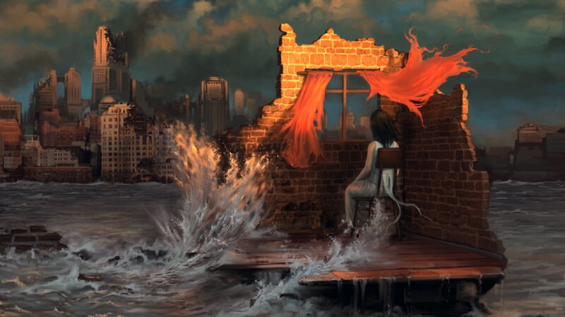 Woman Sitting on Chair — Orange, Dramatic