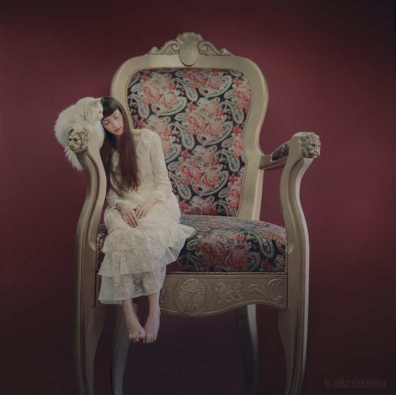 Woman Sitting on Chair — Red, Serene