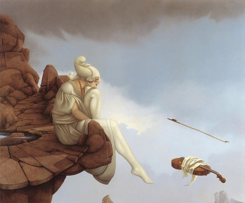Woman Sitting on Cliff — White