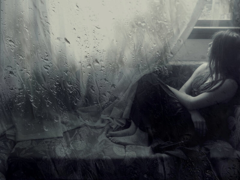 Woman Sitting on Couch — Black, Melancholic
