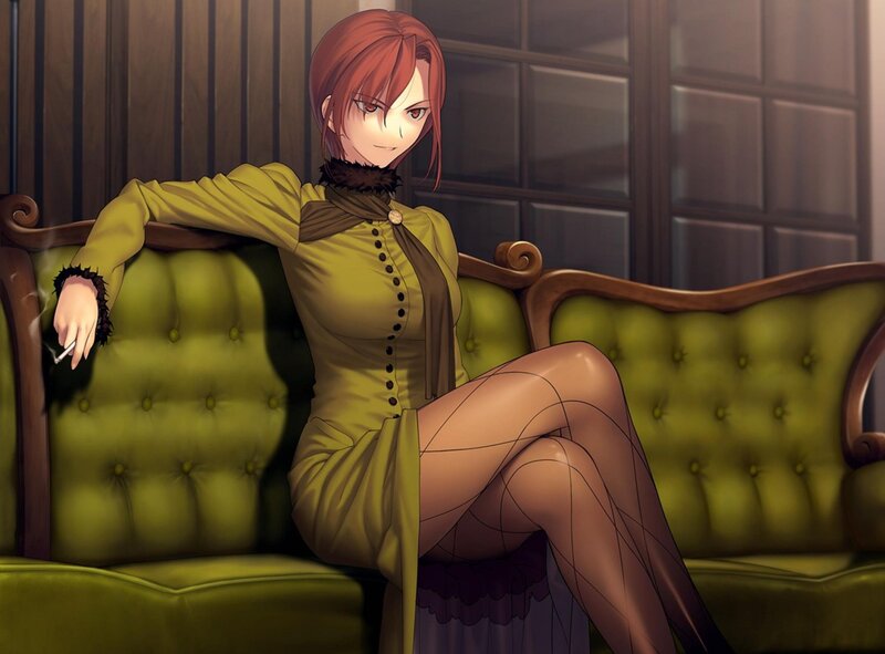 Woman Sitting on Couch — Green, Calm, Anime