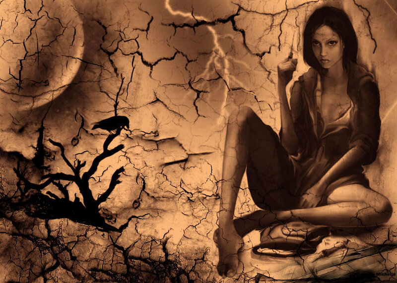 Woman Sitting on Cracked Ground — Brown