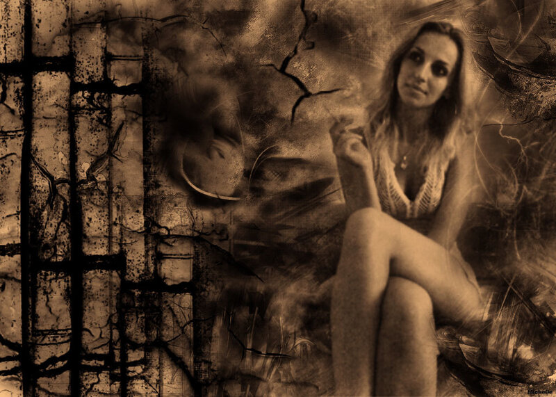 Woman Sitting on Cracked Wall