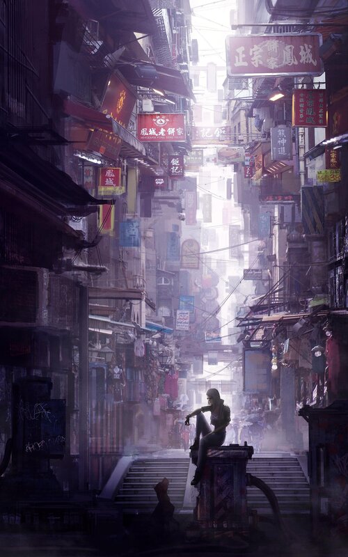 Woman Sitting on Crate — Purple