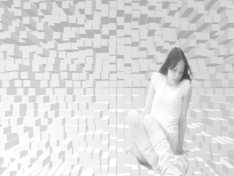 Woman Sitting on Cubes