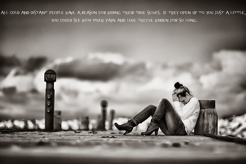 Woman Sitting on Dock — Black, Melancholic, Photograph, Clouds