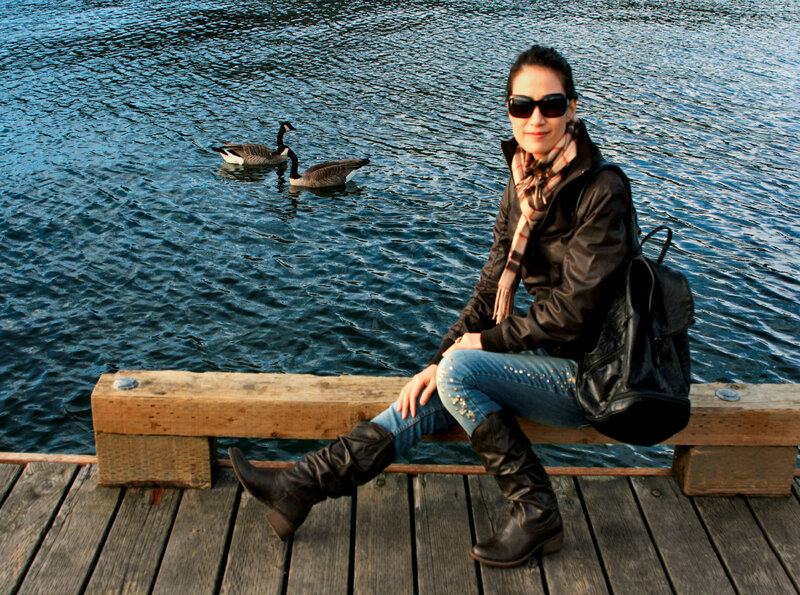 Woman Sitting on Dock — Blue, Calm