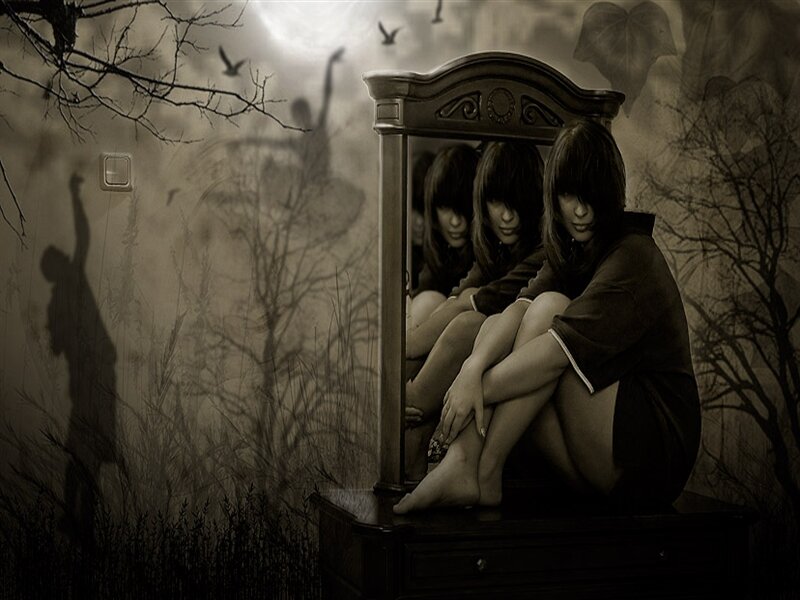 Woman Sitting on Dresser — Black