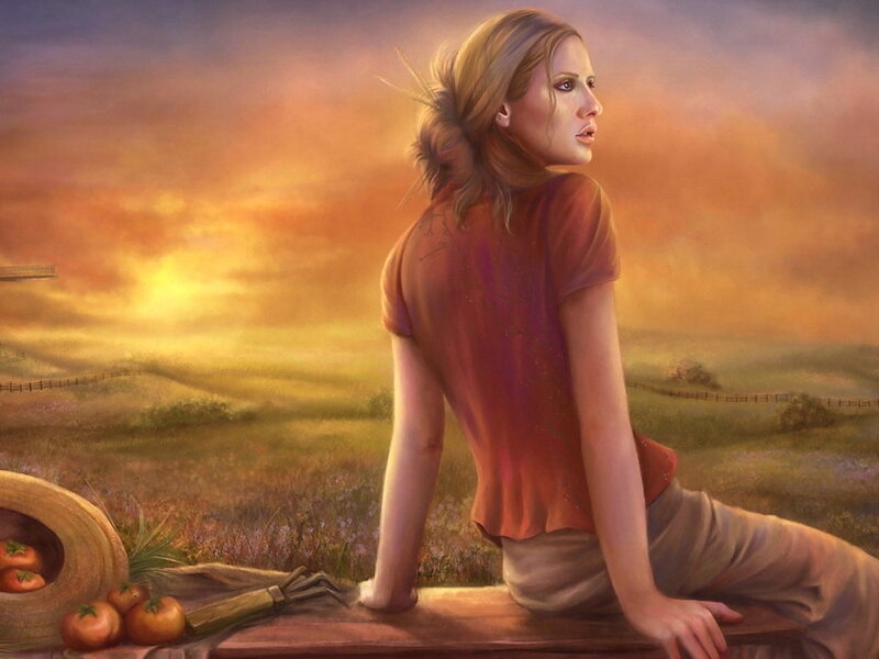 Woman Sitting on Fence — Orange