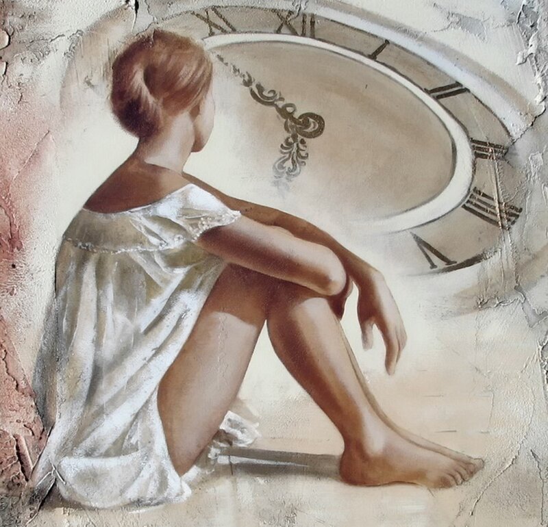 Woman Sitting on Floor — Beige, Contemplative