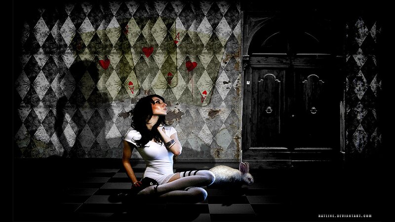 Woman Sitting on Floor — Black, Dramatic, Digital Art