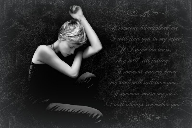 Woman Sitting on Floor — Black, Melancholic, Photograph, Text