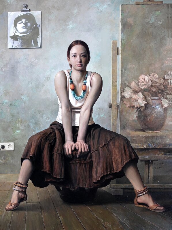 Woman Sitting on Floor — Brown, Calm, Painting, Sketch