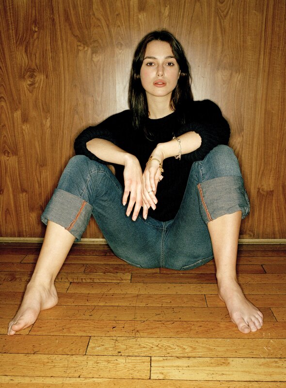 Woman Sitting on Floor — Brown, Calm, Photograph, Wooden Wall, Jeans, Sweater
