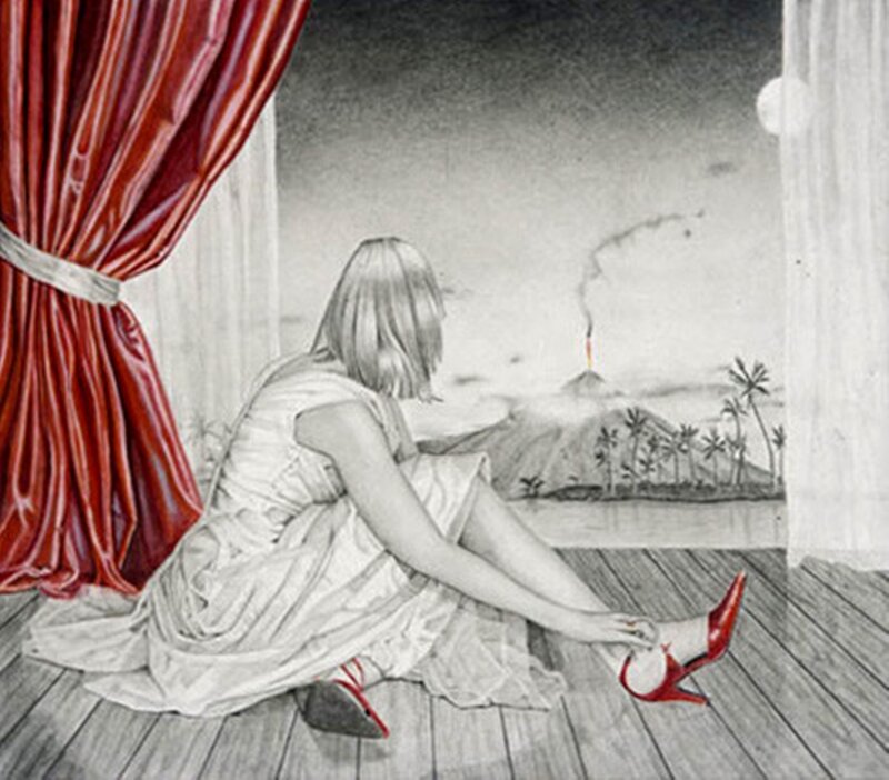 Woman Sitting on Floor — Red, Dramatic, Night