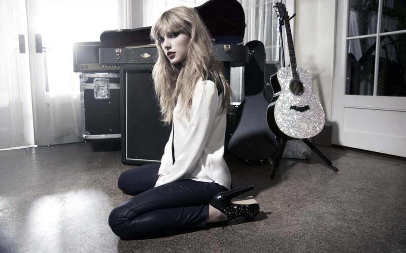 Woman Sitting on Floor — White, Dramatic, Photograph, Acoustic Guitar