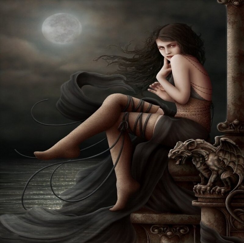 Woman Sitting on Gargoyle