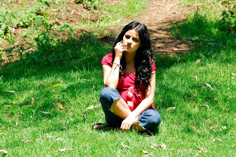 Woman Sitting on Grass — Green, Calm, Afternoon, Photograph, Trees