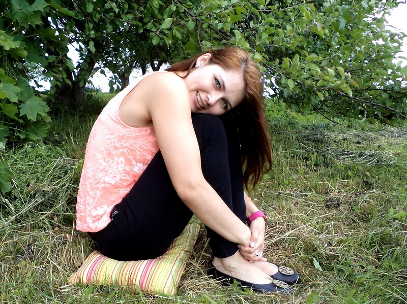 Woman Sitting on Grass — Green, Relaxed, Afternoon, Photograph, Tree