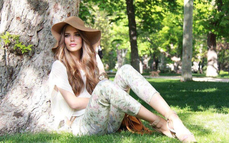 Woman Sitting on Grass — Green, Serene, Afternoon, Photograph, Tree, Hat
