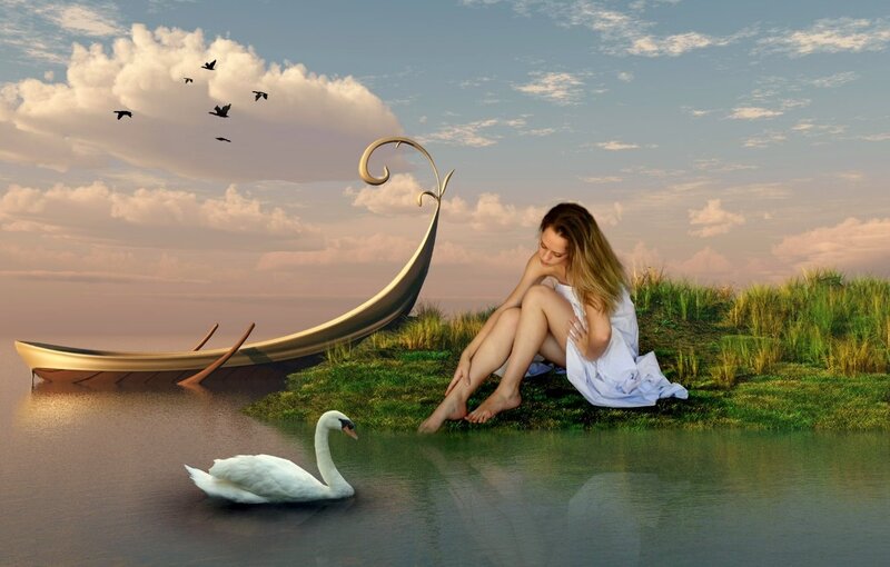 Woman Sitting on Grass — Green, Serene, Sunset