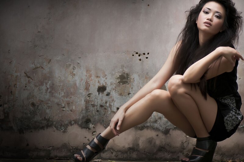 Woman Sitting on Ground — Black, Dramatic, Photograph, Wall, Heels