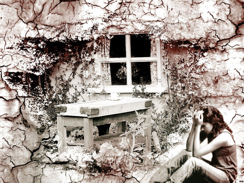 Woman Sitting on Ground — Brown, Melancholic, Photograph