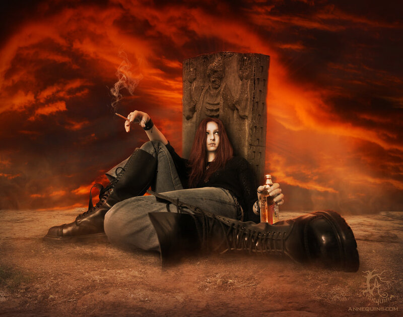 Woman Sitting on Ground — Red
