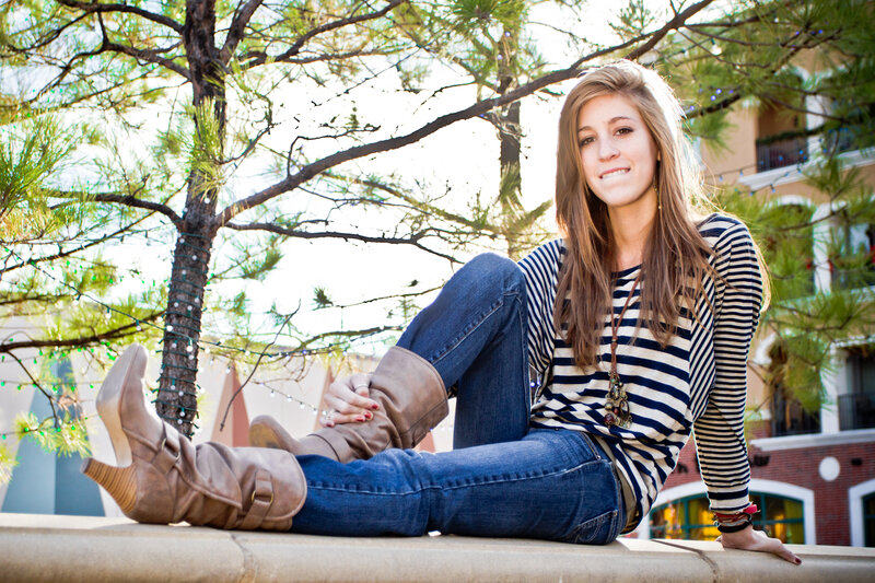 Woman Sitting on Ledge — Blue, Relaxed