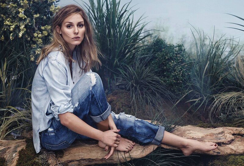 Woman Sitting on Log — Blue, Natural