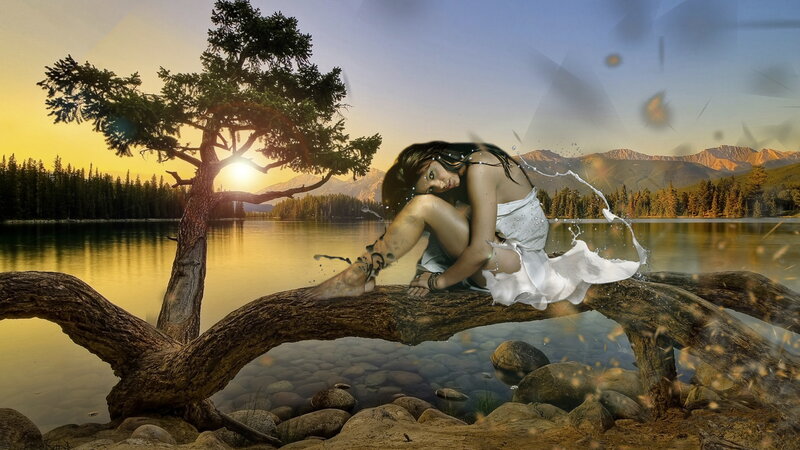 Woman Sitting on Log — Gold