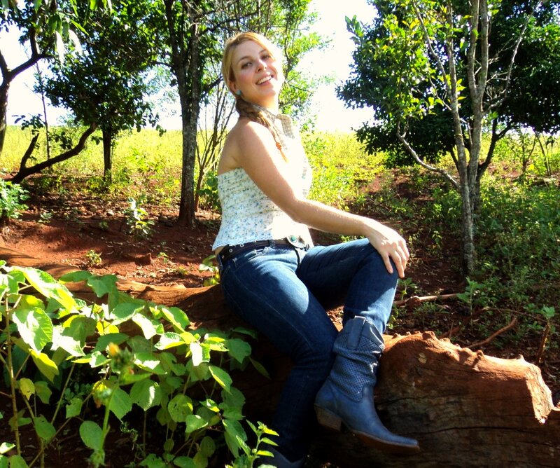 Woman Sitting on Log — Green, Relaxed