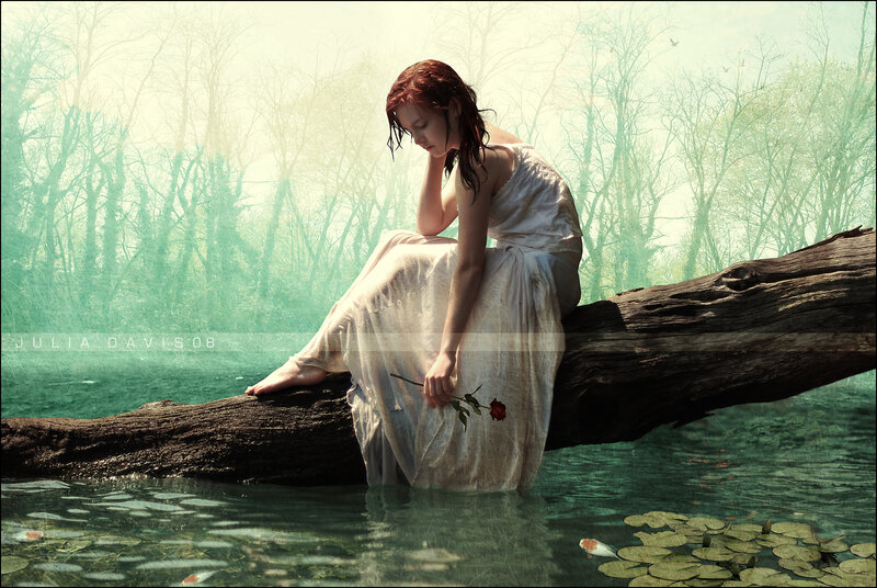 Woman Sitting on Log — White, Melancholic