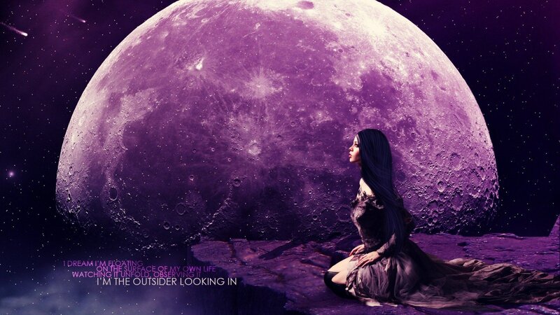 Woman Sitting on Moon Surface