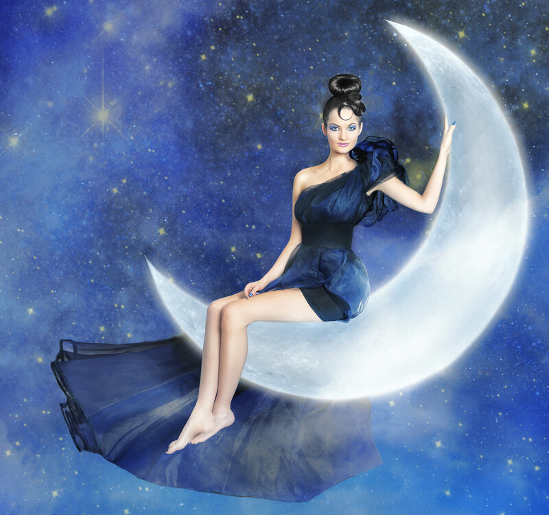 Woman Sitting on Moon