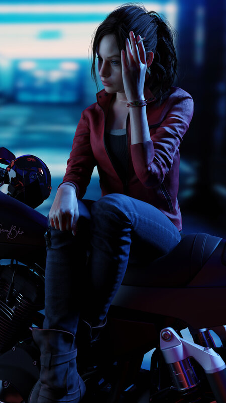 Woman Sitting on Motorcycle — Blue