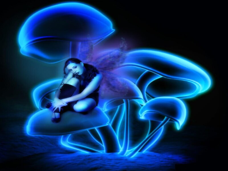 Woman Sitting on Mushrooms