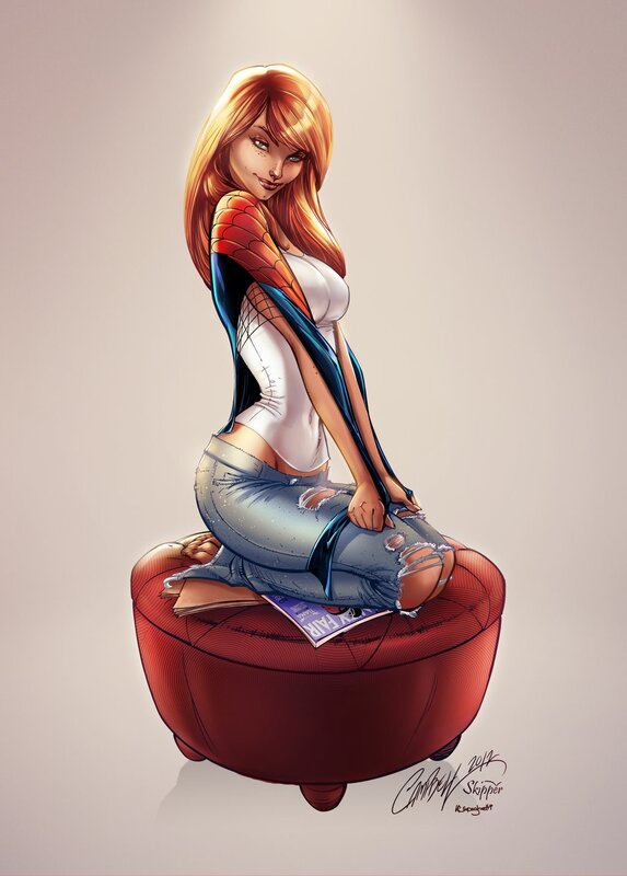 Woman Sitting on Ottoman — Red, Confident