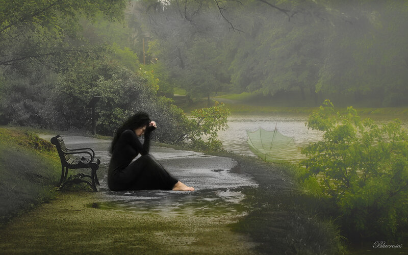 Woman Sitting on Path — Green
